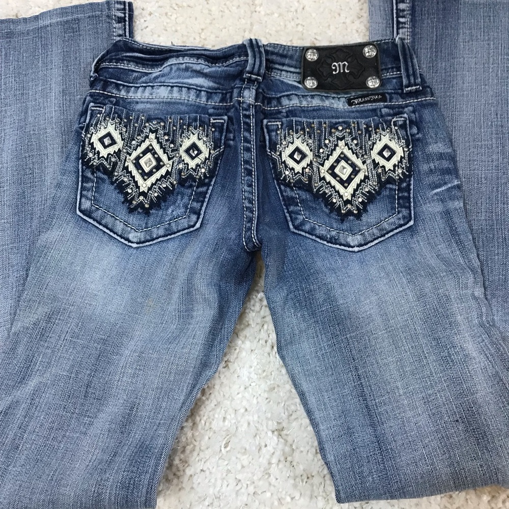 Miss Me Medium Wash Boot Cut Leather Studded Jeans